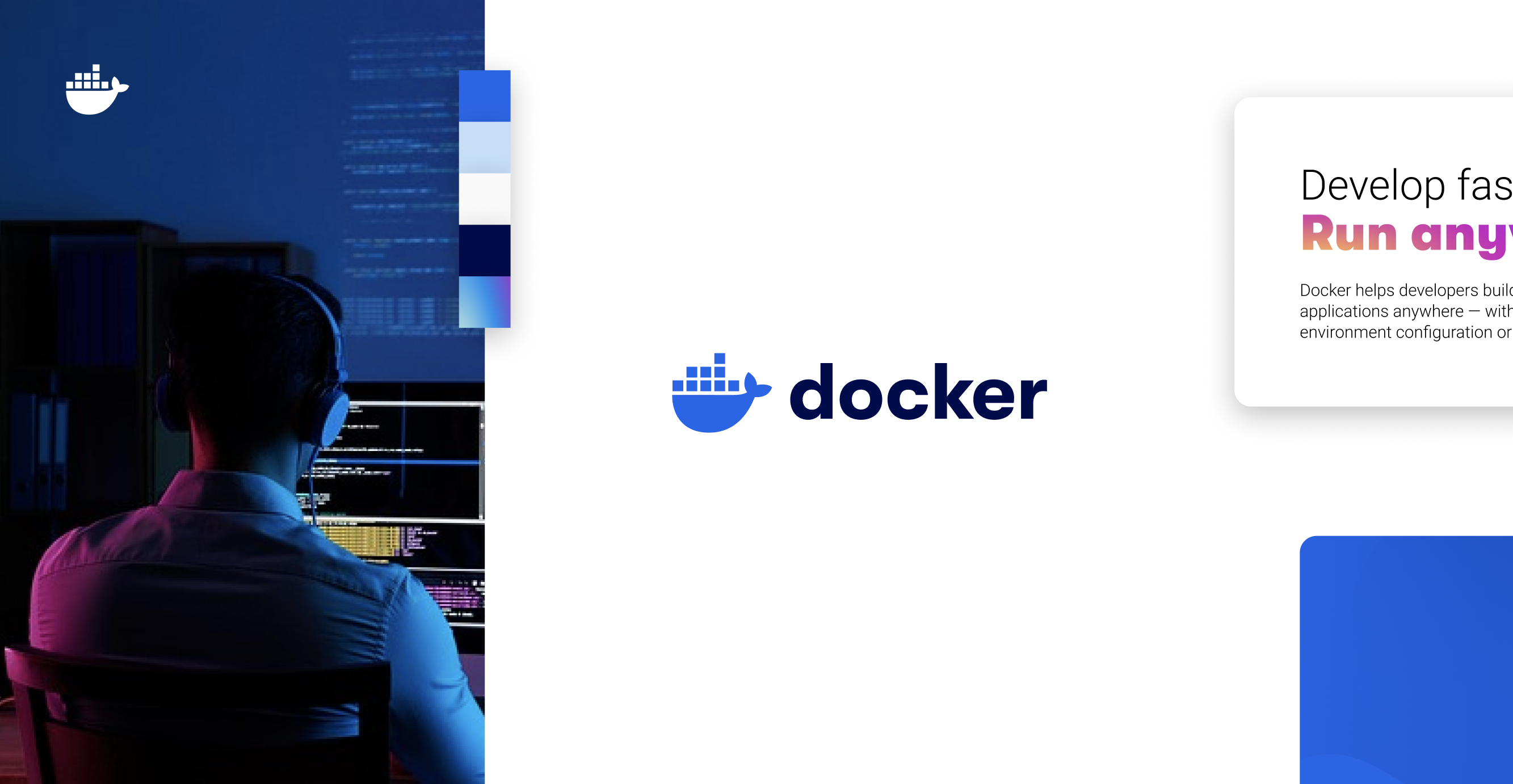 Developer-focused visual composition with Docker branding