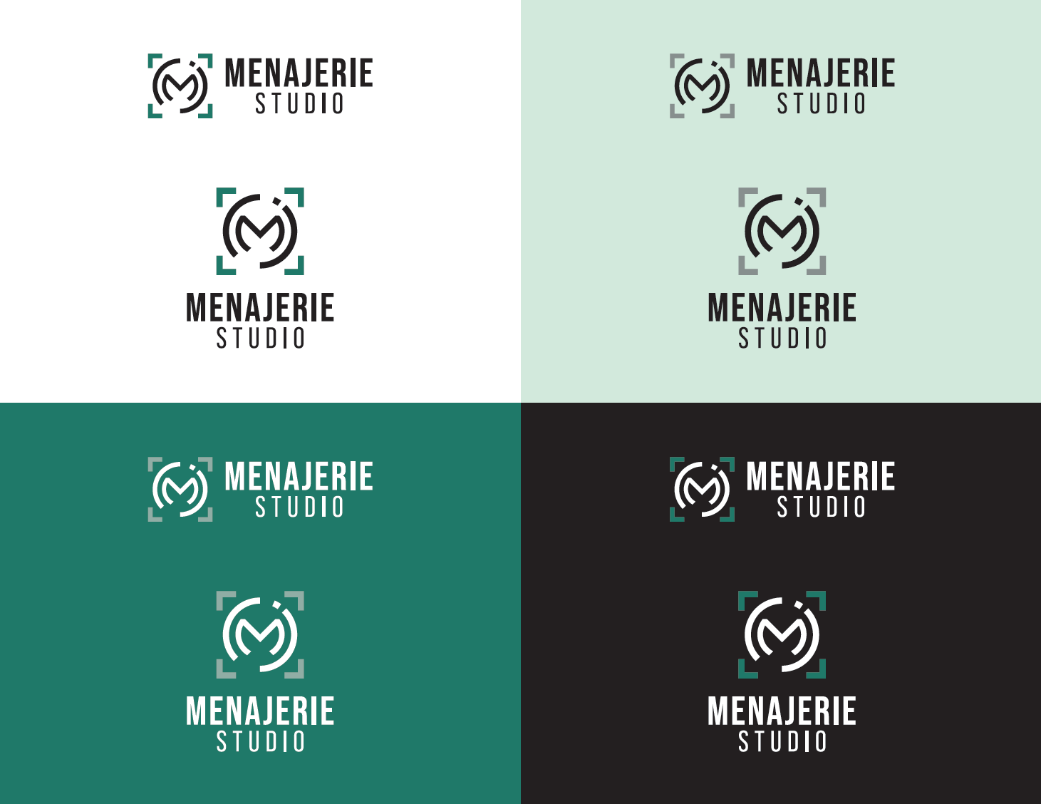 Menajerie Studio logo variations in different color schemes