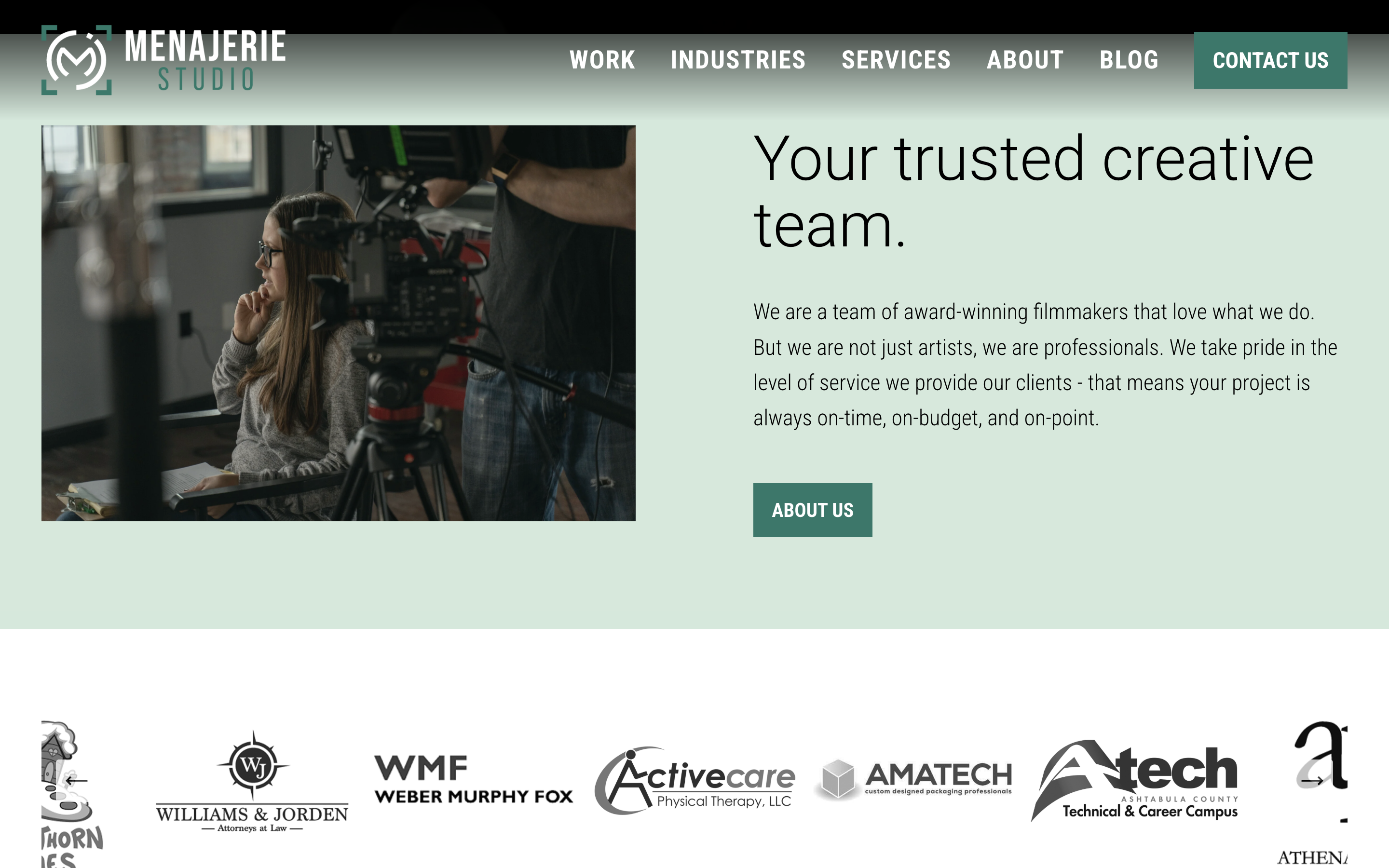 Menajerie Studio trusted creative team section with client logos