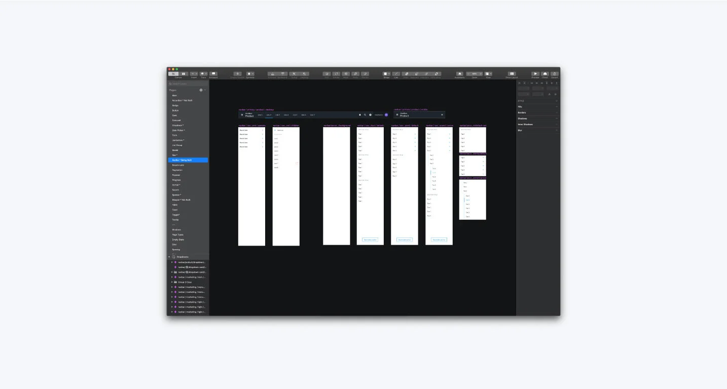 CloudBees side navigation design system with component variants