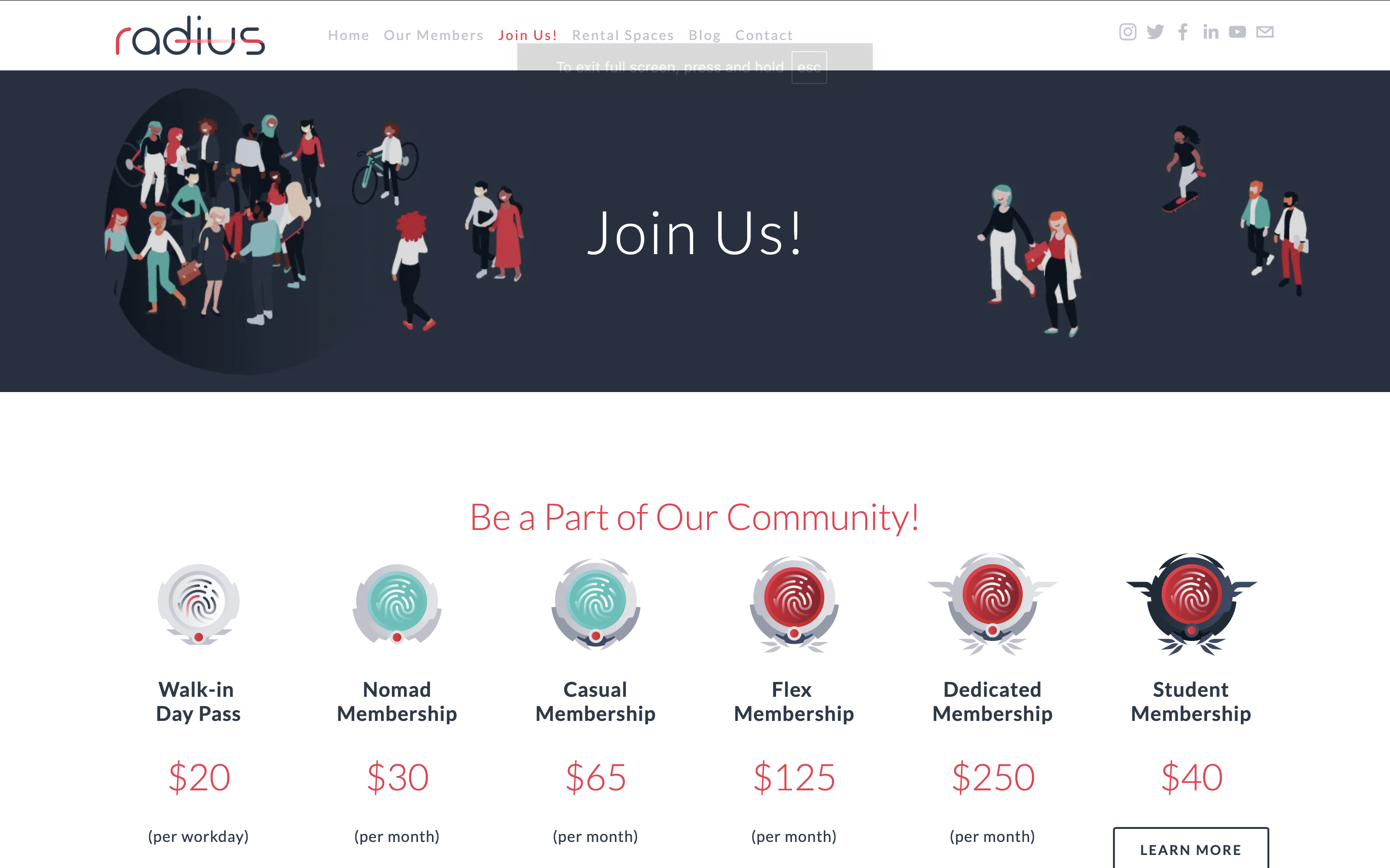 Radius CoWork website and digital brand presence